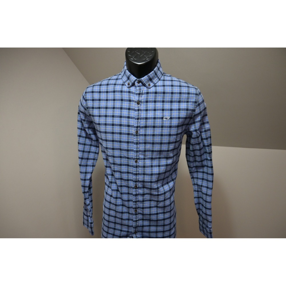 Vineyard Vines Button Down Shirt Boys XL Blue Plaid Whale Logo‎ Excellent